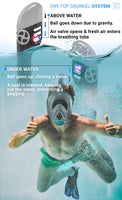Snorkel Set Adult (Transp Turqoise) - Full Face Mask and Adjustable Swim Fins, 180° Panoramic View, Anti fog & Anti leak
