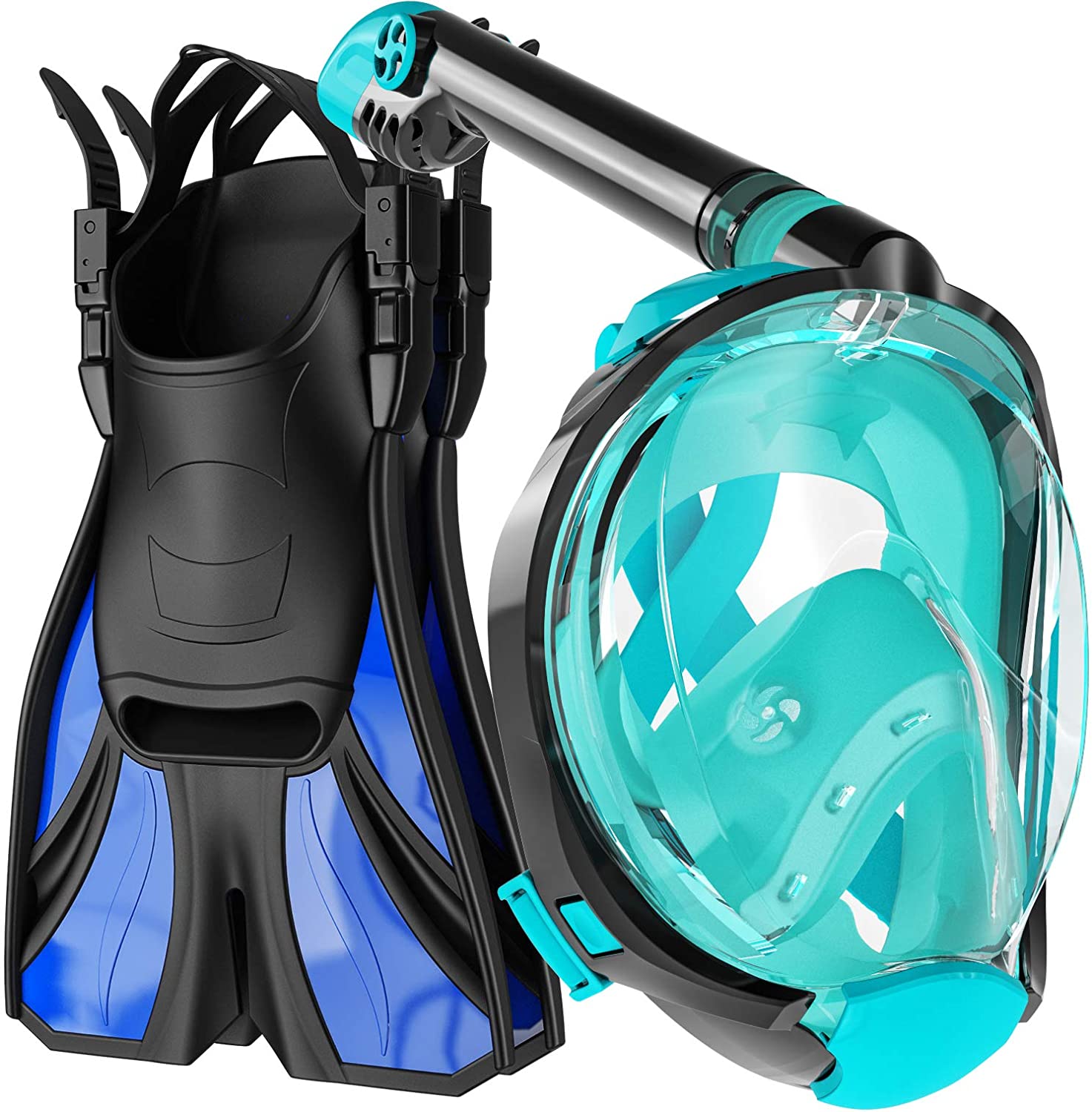 flyde over tilfredshed sammensmeltning Snorkel Set Adult (Aqua) - Full Face Mask and Adjustable Swim Fins, 18 -  CoziaDesign